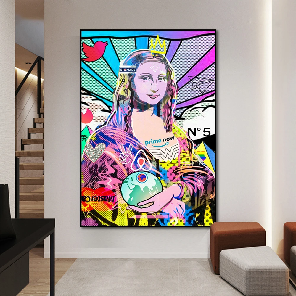 

Funny Graffiti Art Mona Lisa Portrait Canvas Paintings Posters and Prints Wall Art Pictures For Living Room Home Decoration