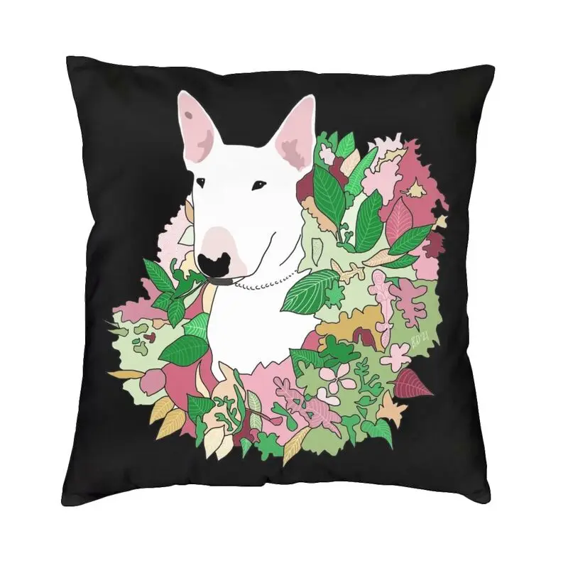 

Чехол для подушки с рисунком Бультерьера, собаки в цветах, домашняя декоративная подушка для щенка, Чехол для стула, наволочка с двусторонни...