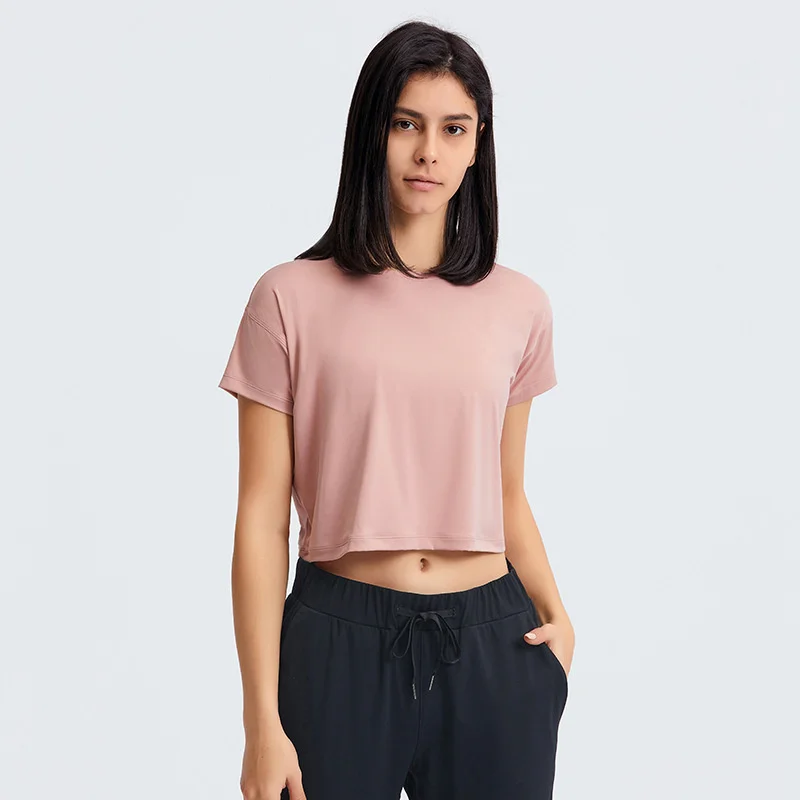 

Best Luluwomen's Solid Color Yoga T-sleeve Sexy Cropped Navel Loose Short Sleeve Shirt Outdoor Running Casual Gym Sports Top