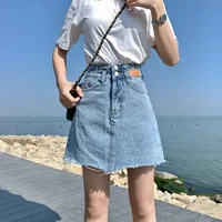 korean version high waisted denim skirts womens summer new slim skirt lined with anti glare double button a line sexy shorts