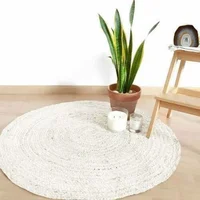 Carpet and Rug Natural Jute White Color Reversible Braided Strip Style Floor Mat Area Rug