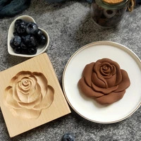 wooden cookie mold rose flower heart shape carved press stamp for biscuit christmas decoration kitchen baking tool