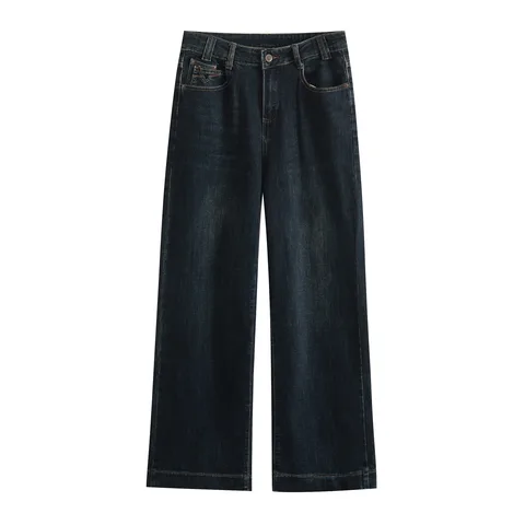 Модные женские джинсы больших размеров, осень 2023, новые простые качественные эластичные джинсовые прямые длинные брюки K005