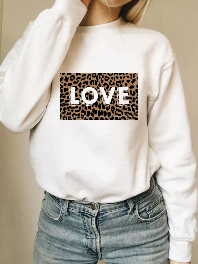 

Leopard Letter Love Sweet Casual Print Female Graphic Sweatshirts Autumn Spring Fashion Pullovers Women Long Sleeve Clothing