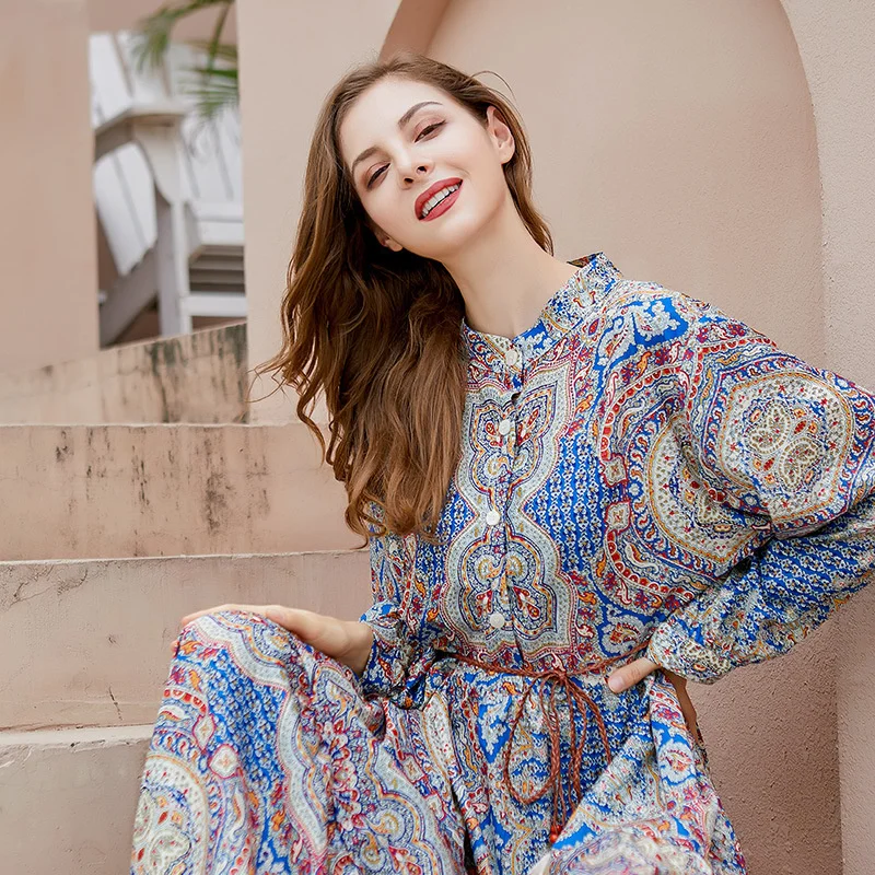 2022 Plus Size Floral French Flower V-Neck Large Size Dress V-Neck Long Dress For Beach Holiday Travel Style Long Women's Dress