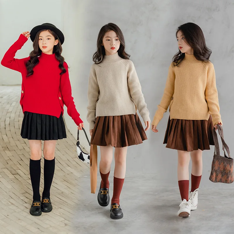 

Girls Sweater Wool Coat Knitting 2022 Cute Thicken Warm Winter Autumn Bottoming Shirt Children's Clothing