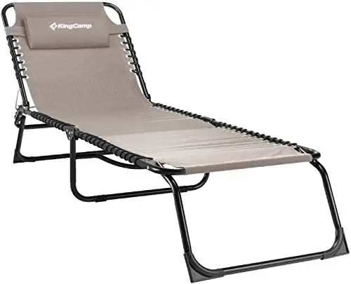 

3-Position Adjustable Chair Folding Recliner for Camping Pool Beach Outdoor, Supports 300lbs, Beige, One Size