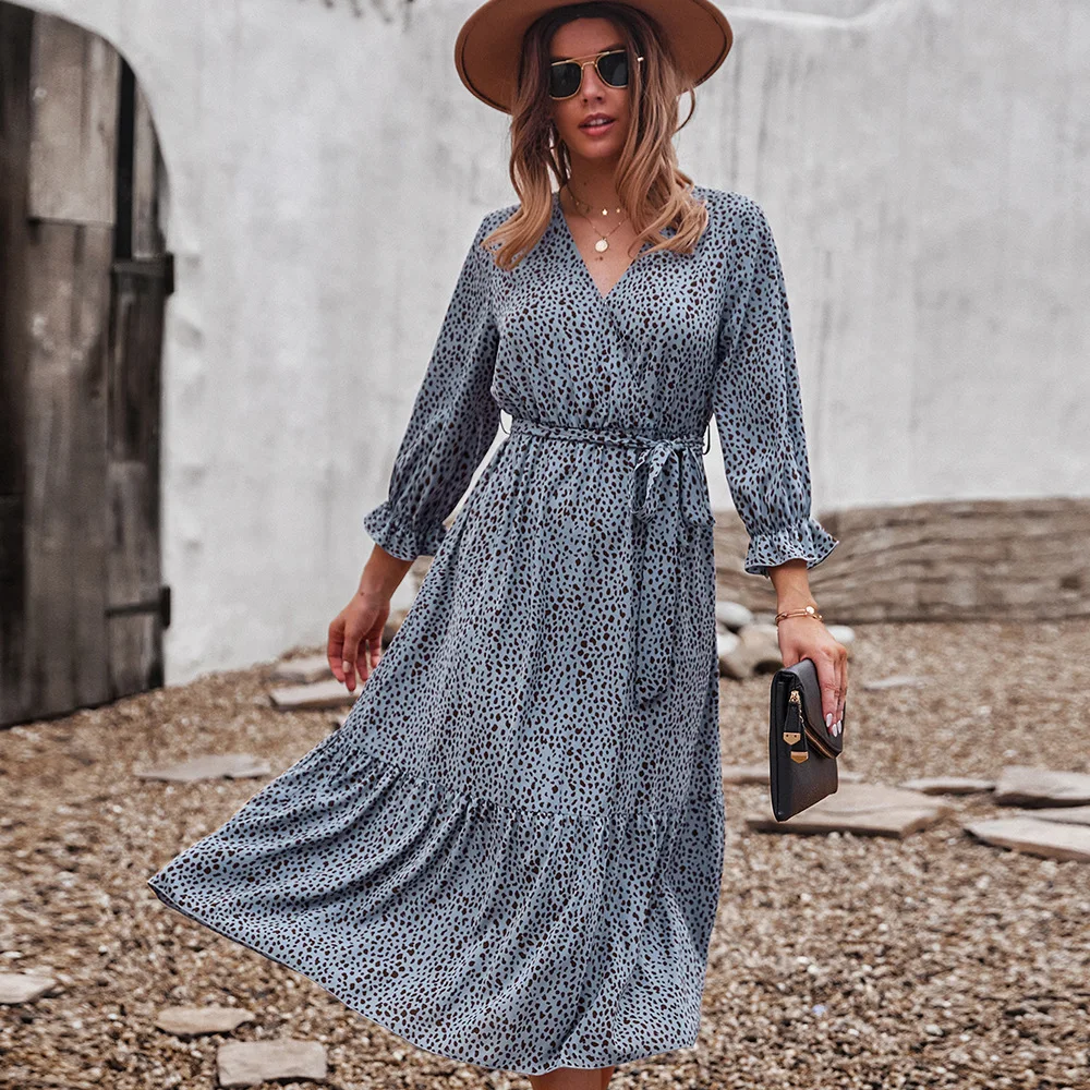 

Casual 2022 Floral Long Sleeve Autumn And Winter Dress With Big Skirt