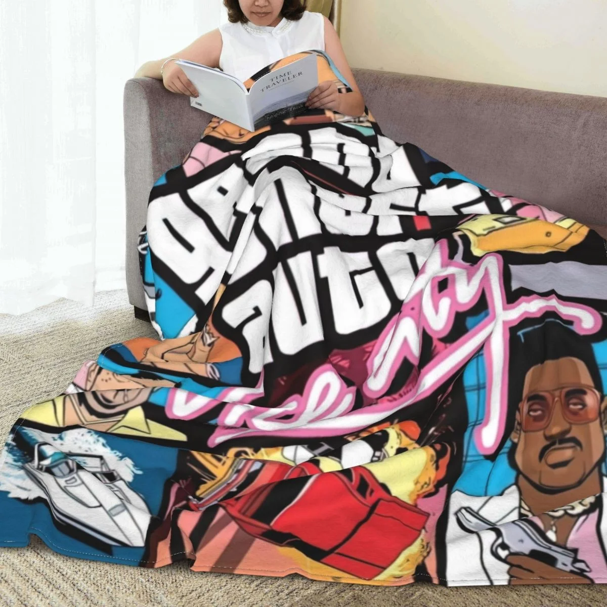 

3D Print Grand Theft Auto Vice City Blankets Comfortable Soft Flannel Summer Video Game Throw Blanket for Sofa Home Bedroom