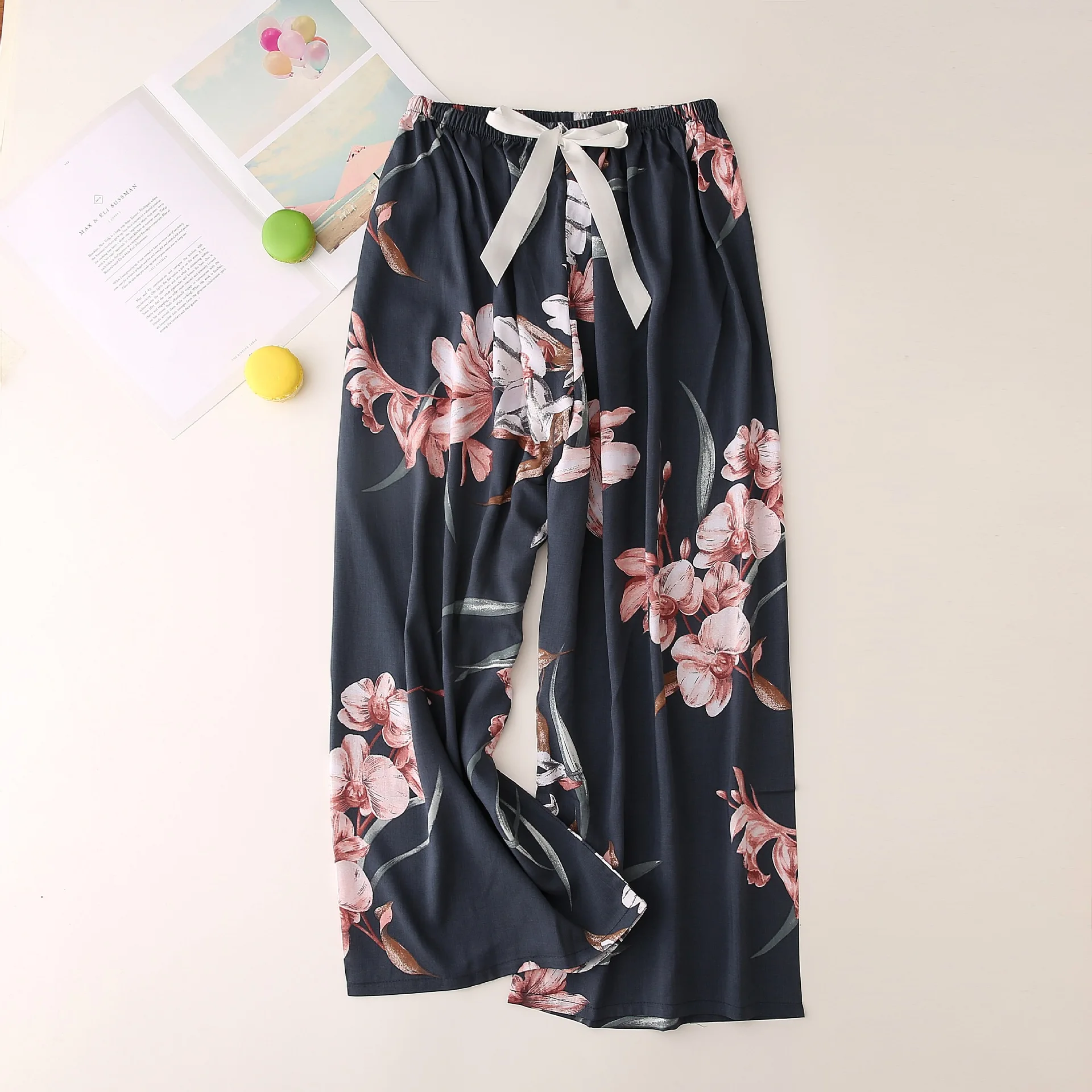 

Женские брюки с широкими штанинами, Свободная Домашняя одежда, Пижама, одежда для отдыха, штаны на шнуровке, пижама с мультяшным принтом, жен...