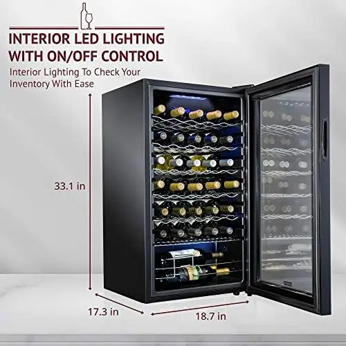 

34 Bottle Compressor Wine Cooler Refrigerator w/Lock | Large Freestanding Wine Cellar | 41f-64f Digital Temperature Control Wine