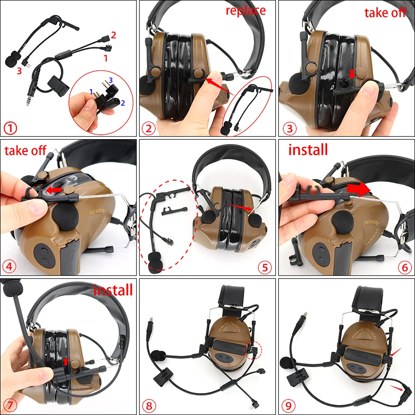 Tactical Headset Y-line Kit Equipped with U94 PTT and Comtac Headset Microphone Suitable for Comtac Shooting Headphone