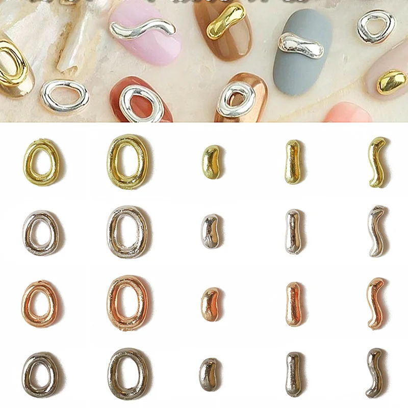 50pcs New 3D Metal Irregular Nail Art Decoration Charms Mix Gold Silver Rose Gold Nail Rhinestone For Girls Manicure Design Tool