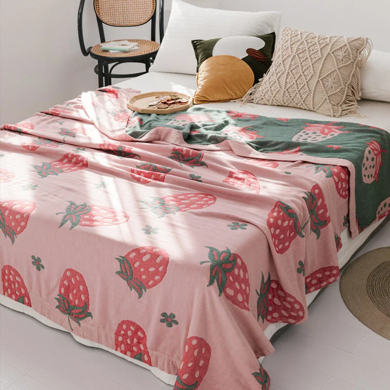 

Summer 4 Layers Breathable Bamboo Fiber Cotton Blanket Gauze Towel Quilt Dual-sided Pattern Bed Sheet Cover Blanket Soft Quilt