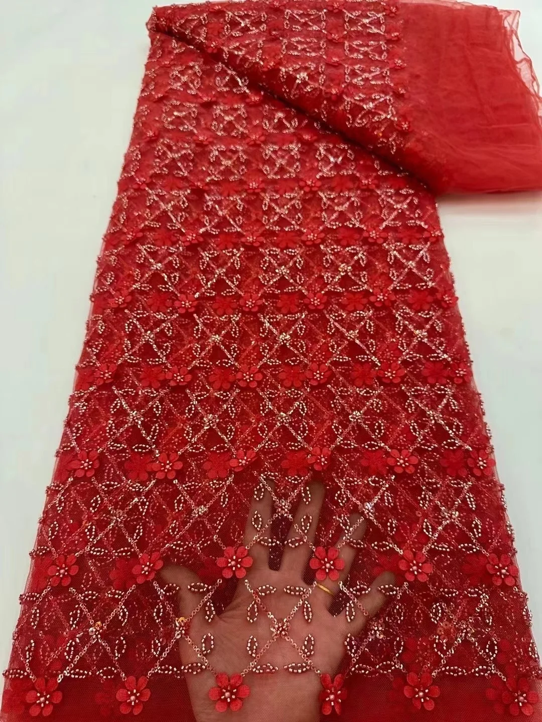 

Тяжелая кружевная ткань ручной работы с бусинами, роскошный 2023, высокое качество, 5 ярдов, нигерийские кружева с блестками, французский тюль, жемчуг, материал для свадьбы