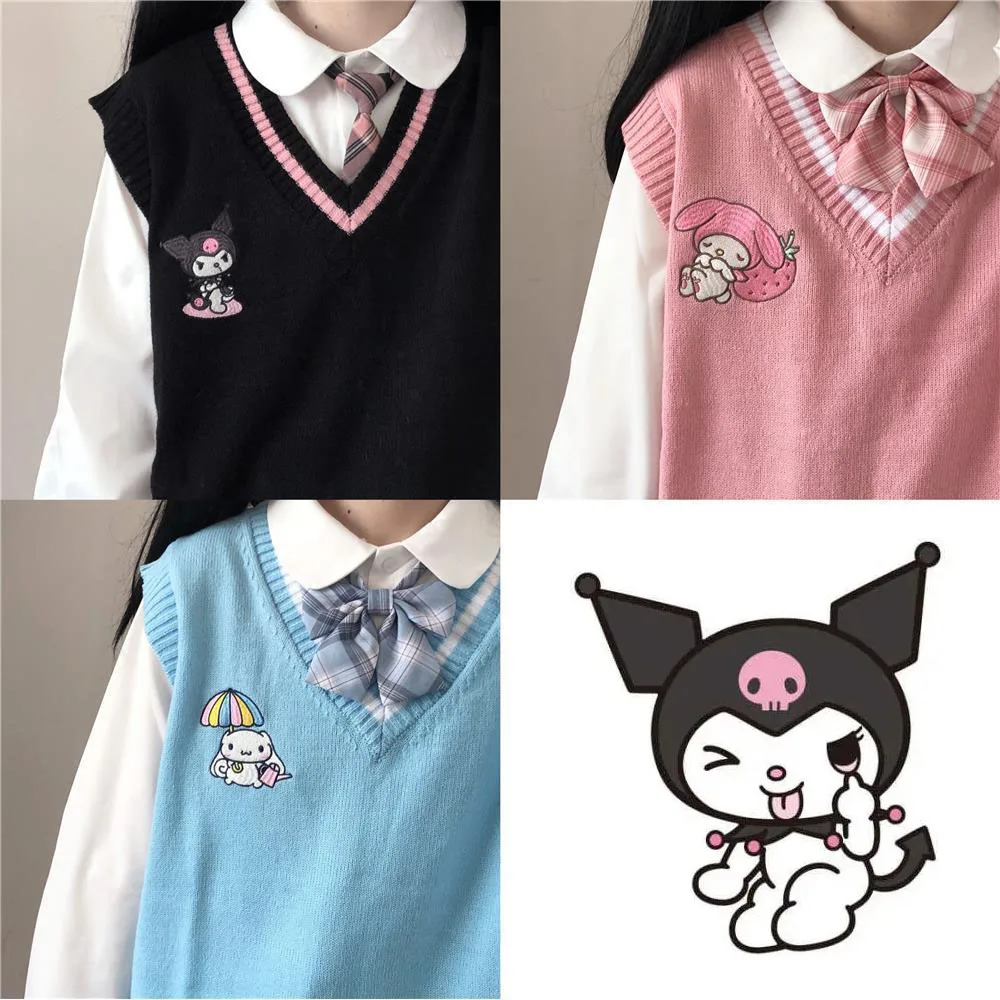 

Sanrios Wool Sweater V-Neck Waistcoat Vest Kawaii Kuromi Cinnamoroll My Melody Cute Women's Clothing Spring and Autumn New Gift