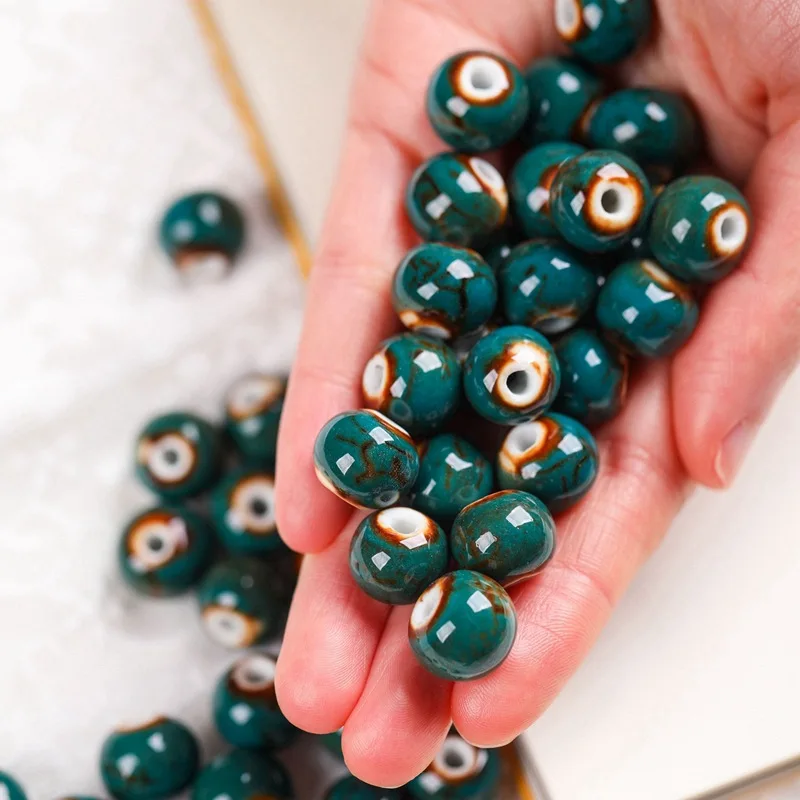 

50pcs 12mm Emerald Ceramic Loose Beads Handmade China Bracelets Necklaces Porcelain Beads Findings for DIY Jewelry Gifts Making