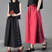 leisure high waist female long skirt spring summer vintage embroidery womens midi skirt literary ethnic style fashion clothing