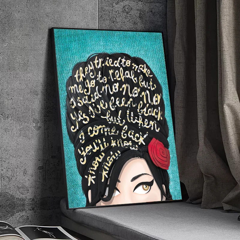 Картина на холсте с изображением музыкальной певицы звезды Эми и винного дома