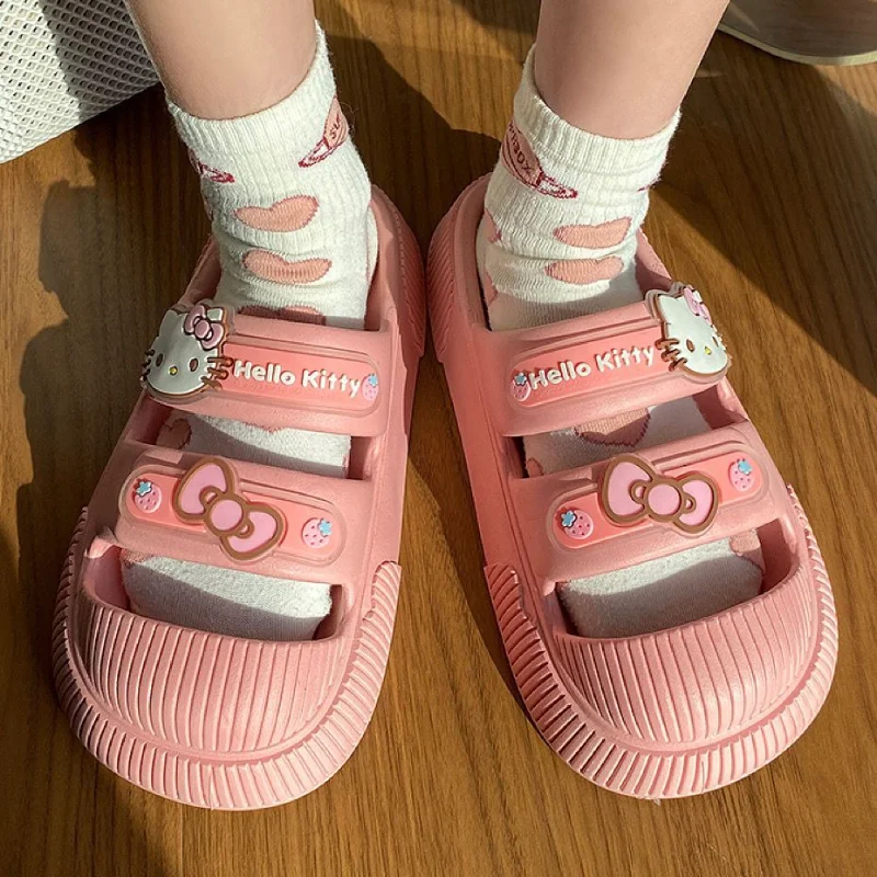 

Sanrio kawaii аниме мультфильм тапочки для женщин студентов летняя Милая одежда hellokitty Baotou Нескользящая фотография оптовая продажа