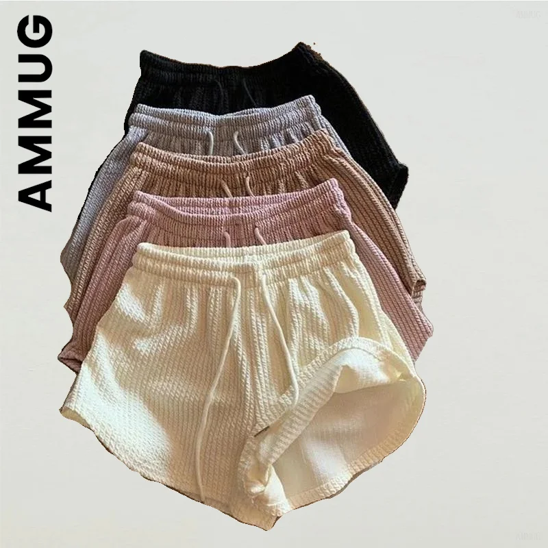 

Ammug Women Shorts High Elastic Lace Up Summer Casual Running Shorts Drawstring Wide Leg Sweat Short Fitness Loose Sports Pants