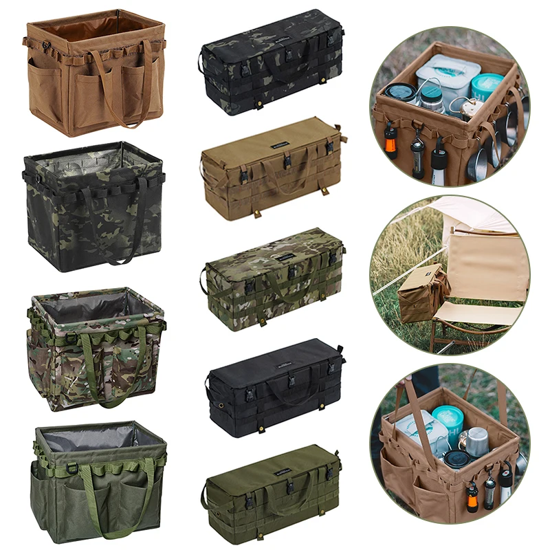 

Camping Table Side Storage Bag Molle Multifunctional Folding Oxford Cloth Pocket Outdoor Picnic Desk Cookware Hanging Bag Camp