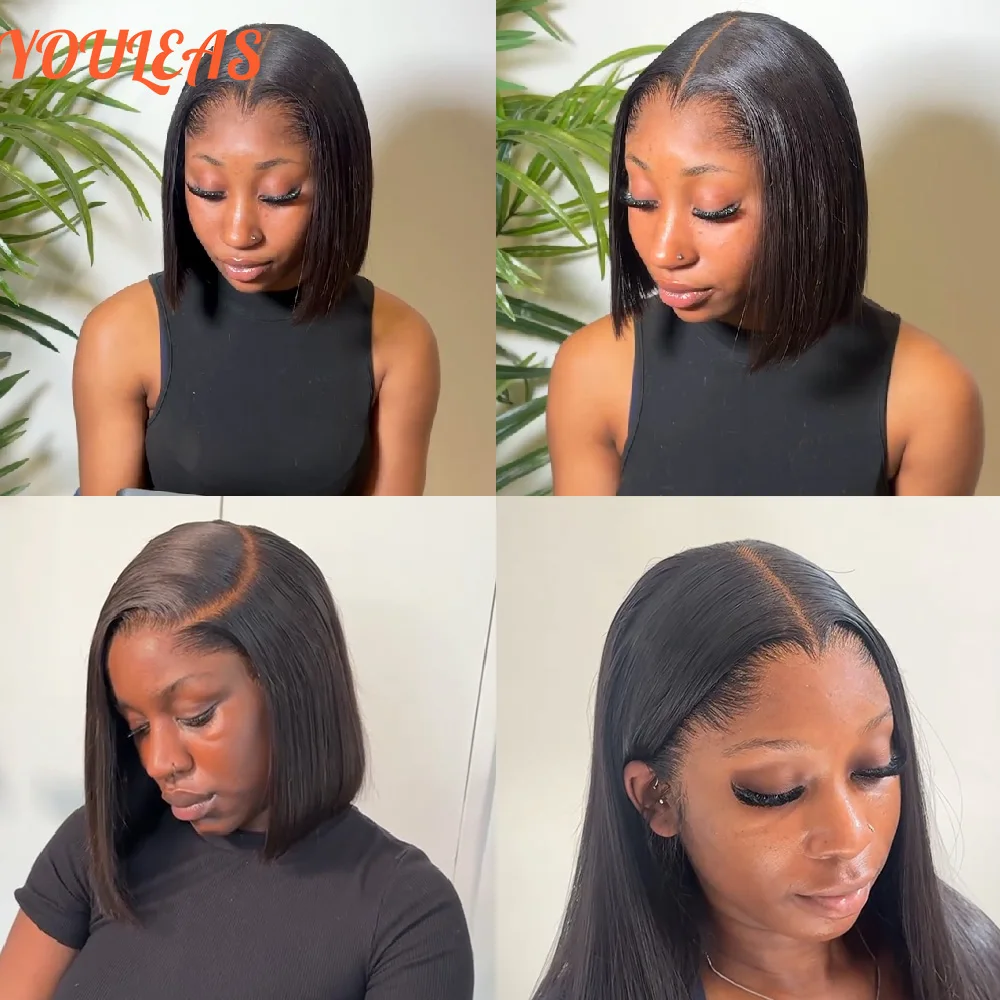 Фото Lagos Hairline Прямой Боб Парик Человеческих Волос Короткие Темно-русые 13x4 HD Кружевные Фронтальные Бесклеевые Парики Предварительно Сорванные Готовые Для Ношения №2