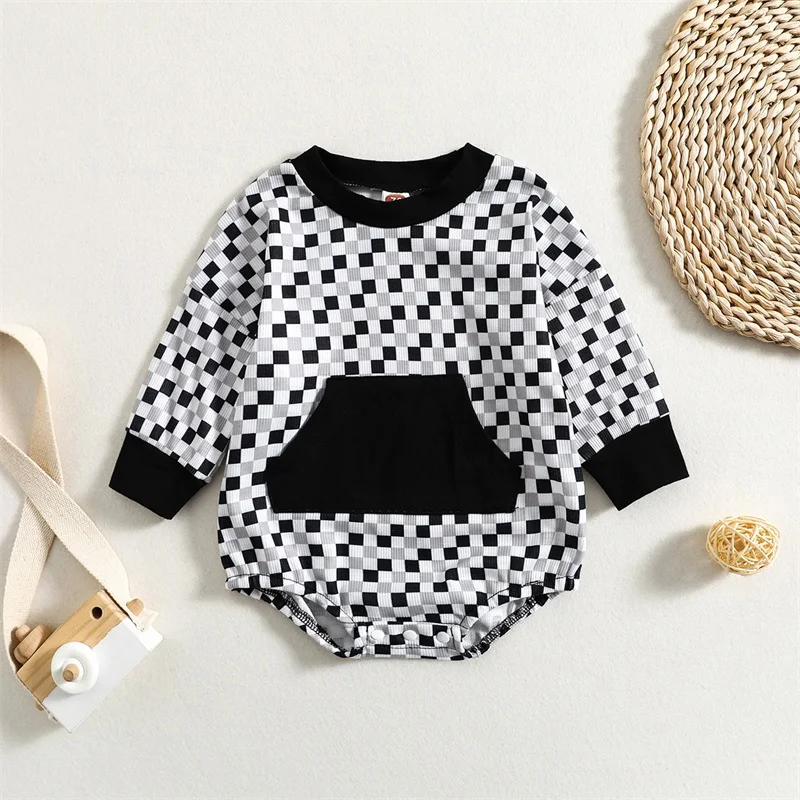 

Детский комбинезон с шахматным принтом, с длинным рукавом и круглым вырезом