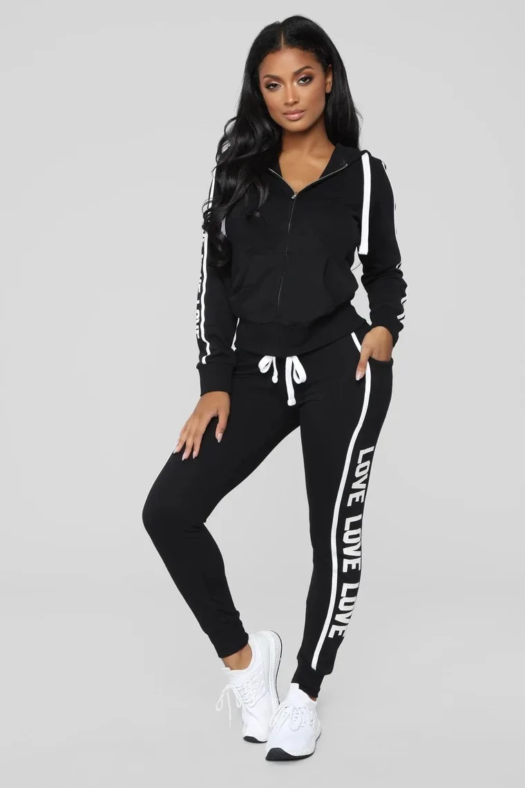 

Two Piece Set Sweatsuits Set Women Hoddies Tracksuit Top and Pant Print Letter Hooded Sportswear Spring Sweatshirt Autumn Winter
