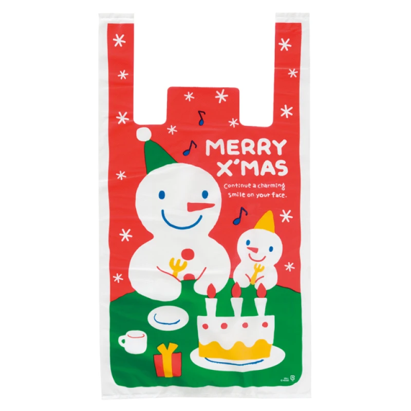 

50pcs Merry Christmas Snowman Plastic Shopping Bag Party DIY Handmade Snack With Handle Food Bags Reusable Grocery Bag