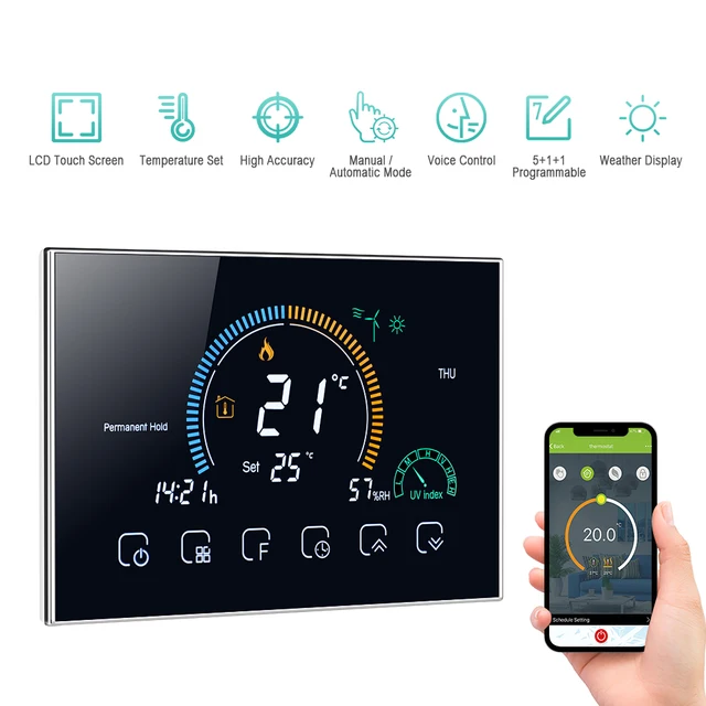 WiFi smart thermostat temperature controller for APP control of gas boilers backlit touch screen display weather thermostat 1