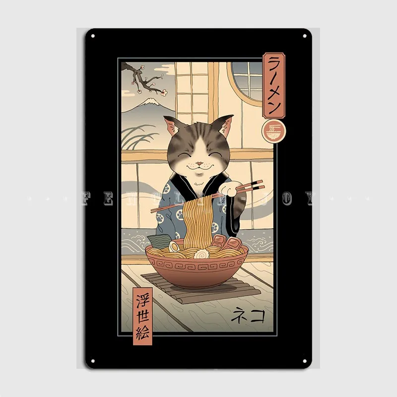 

Металлический знак Neko рамен Ukiyoe, Фреска для клувечерние, индивидуальный светодиодный знак, постер