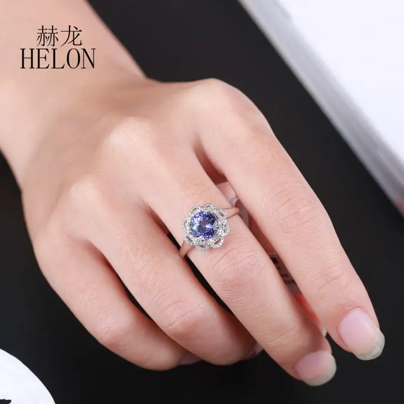 HELON однотонное белое золото 14 карат круглое 7 мм натуральный танзанит бриллианты