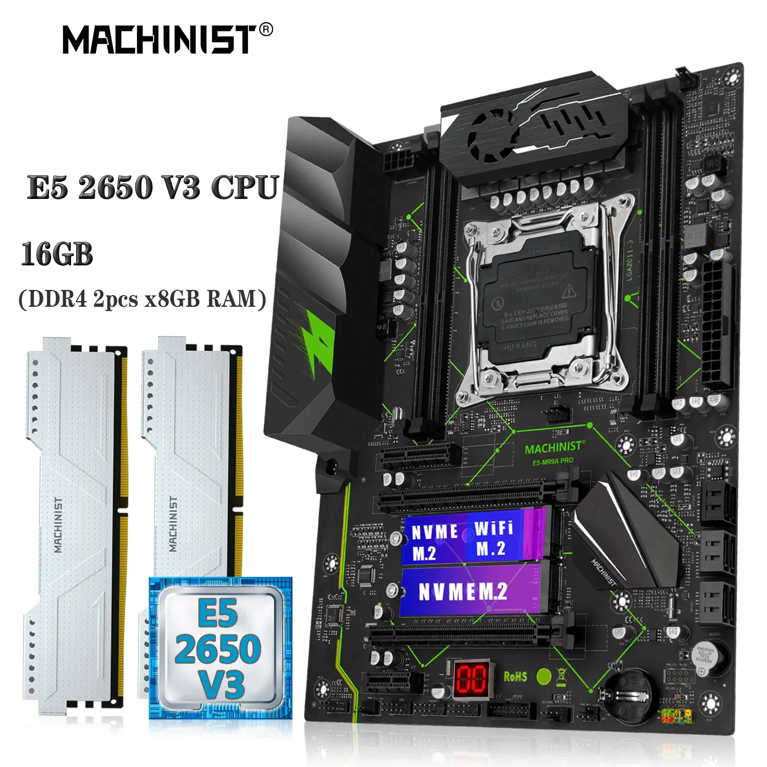 

MACHINIST MR9A PRO комплект материнской платы E5 2650 V3 CPU Xeon Kit DDR4 ОЗУ 2*8 ГБ = 16 Гб 2133 МГц память USB3.0 NVME M.2 четыре канала