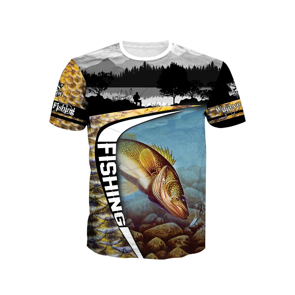 

Summer Men 3D Printed T Shirt Free Shipping Walleye Fishing Style Round Neck Short Sleeve Plus Size camisetas Drop Shipping