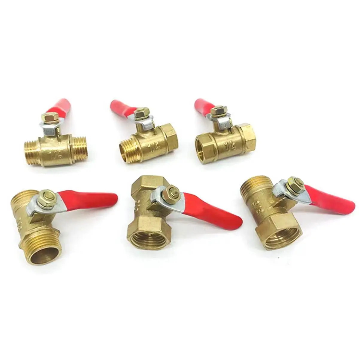 1/8" 1/4" 3/8" 1/2" BSPP Innengewinde/Innengewinde/Stecker/Stecker Messingkugelhahn mit rotem Griff für Luftwasser – Detail 1