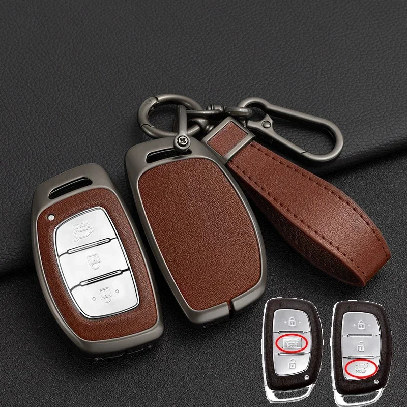 

Чехол из цинкового сплава + кожаный чехол для ключей от автомобиля для Hyundai ix25 ix35 ix45 Tucson Sonata Rena Creta Verna Solaris Mistra Elantra Accent