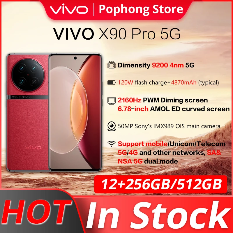 Original VIVO X90 PRO 5G Mobile phone 6.78'' AMOLED Dimensity 9200 Octa Core 120W Charge 50W Wireless Charge 50M Camera IP68 NFC