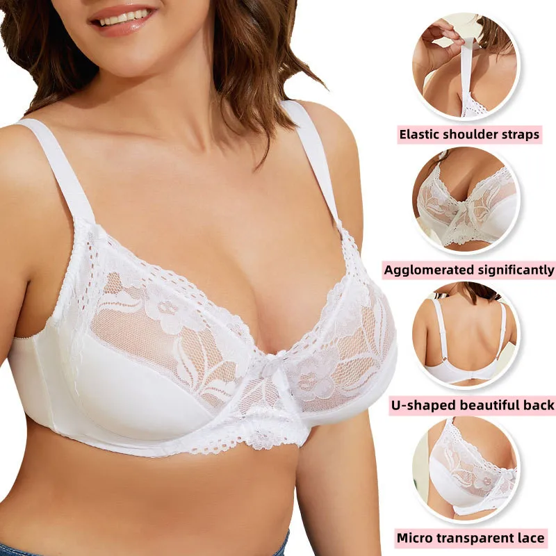 New Large Size Bras Women U-Shaped Backless Gathered Sexy Bra Plus Size Cup Lace Comfortable Breathable Underwear Women Lingerie