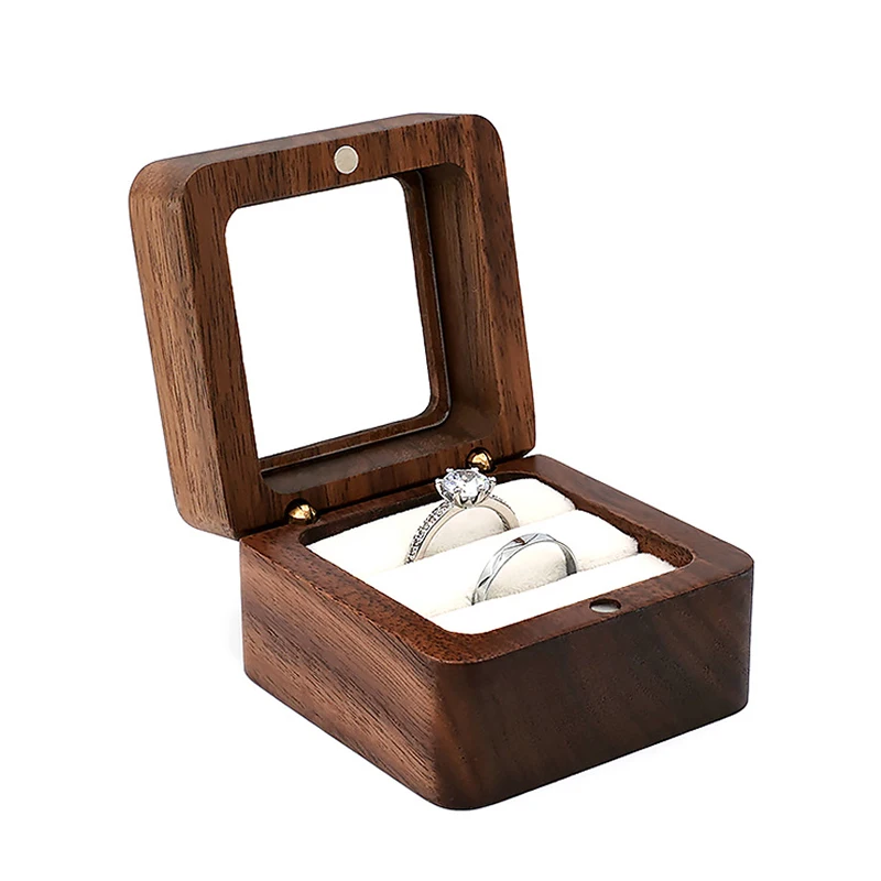

Jewelry Box Walnut Solid Wood Wedding Ring Box Small Jewelry Storage Table Top For Seeking Marriage Diamond Ring