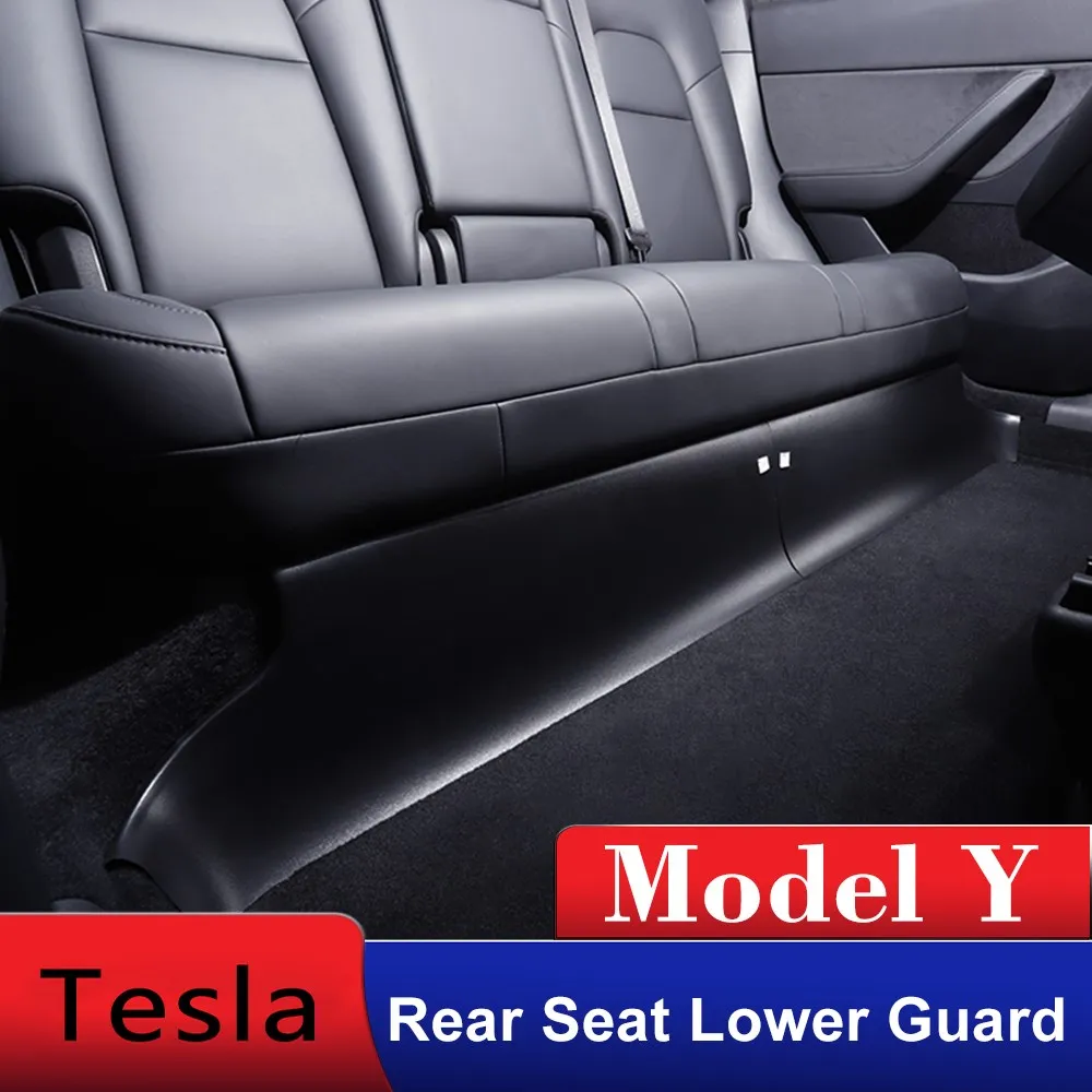 For Tesla Model Y Rear Seat Lower Kick Guard Board - ABS-2PCS/SET-Black