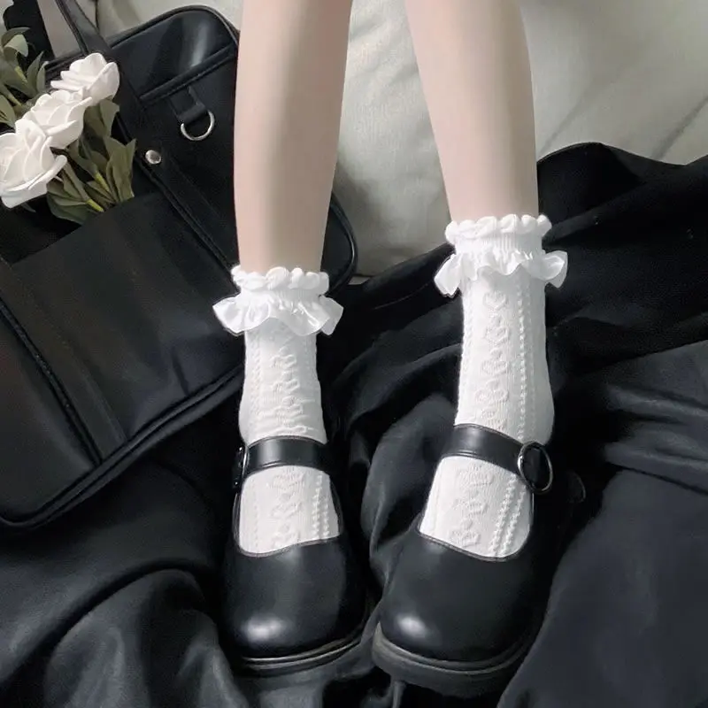 Женские атласные кружевные хлопковые носки Lolita подходящие ко всему милые