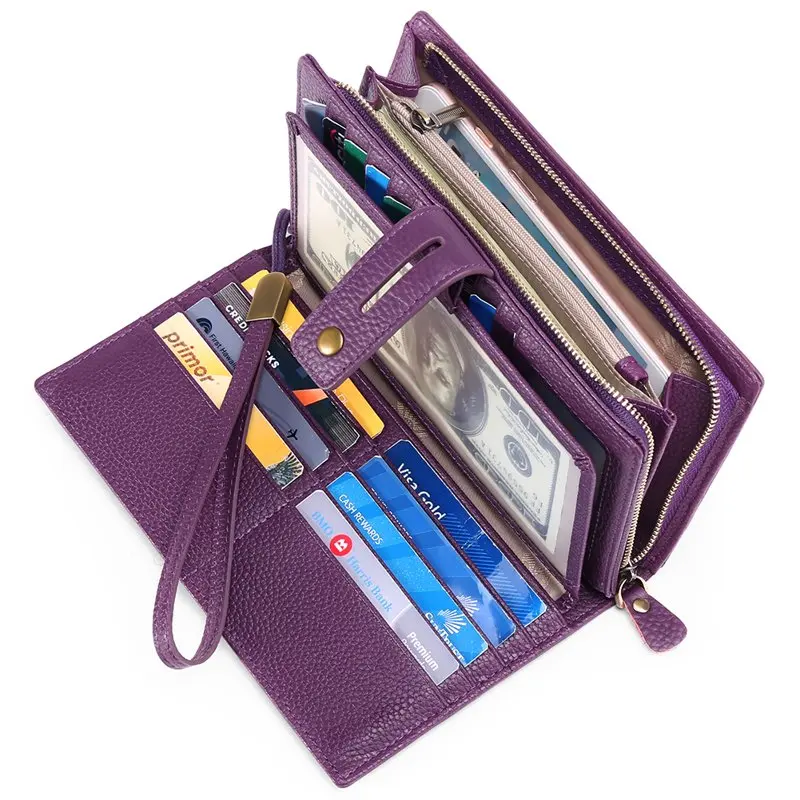 

Wristlet Wallets Large Capacity Blocking Leather Wallets Credit Cards Organizer with Checkbook Holder