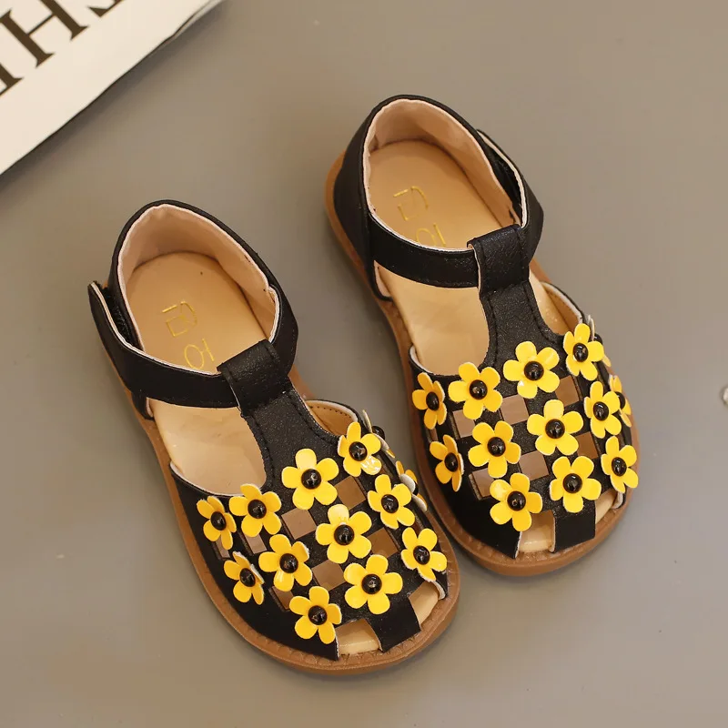 

Girls Flowers Shoes Summer Kids Hollow Out PU Child Kids Sandals Comfortable Anti Slip Beach Flats Toddler Children Dress Shoes