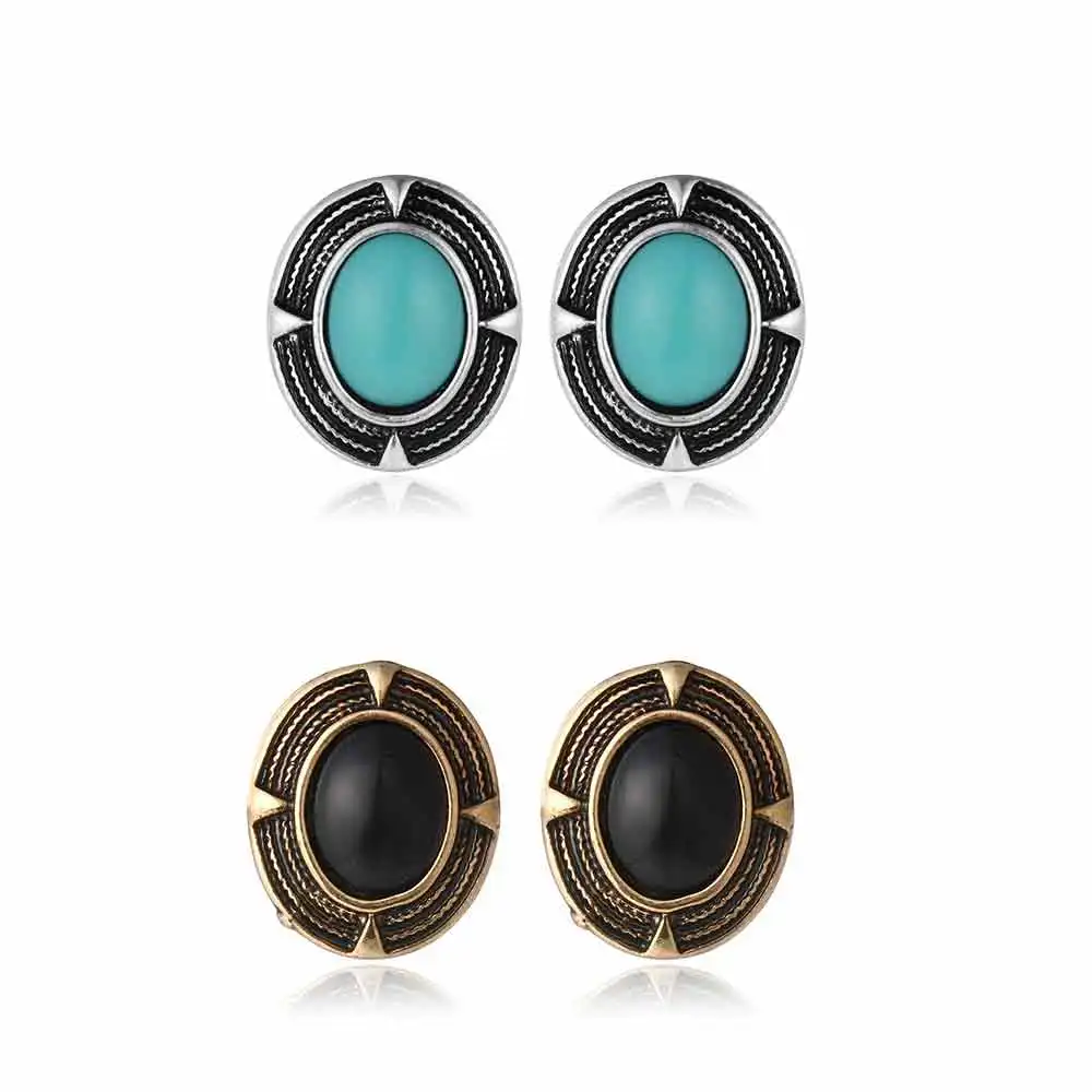 

New Design Vintage Round Earrings Woman Big Resin Black Stone Brincos Grande 2020 Fashion Jewelry Gift