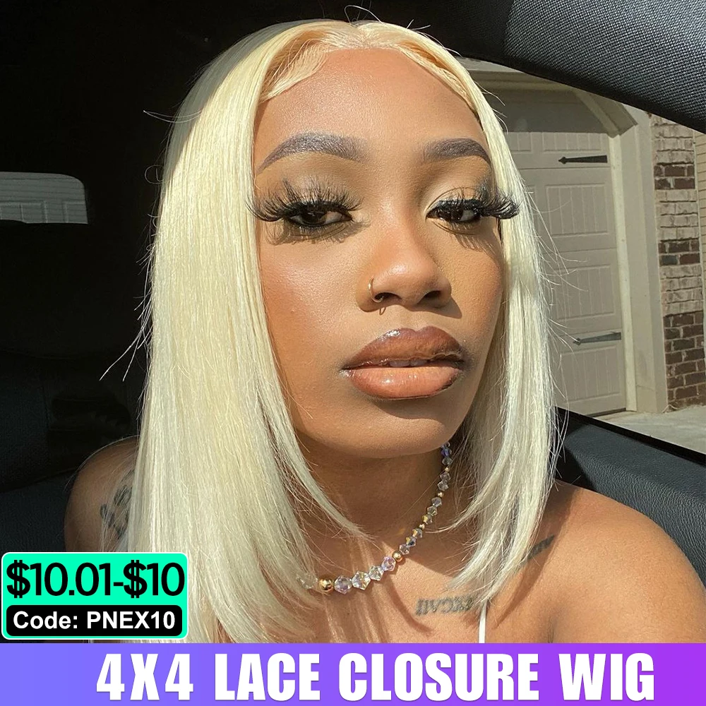 

Short Bob Human Hair Wigs Color 613 Honey Blonde Lace Frontal Wig Bleach Knots 4x4 HD Lace Closure Wig Short Hair Blonde