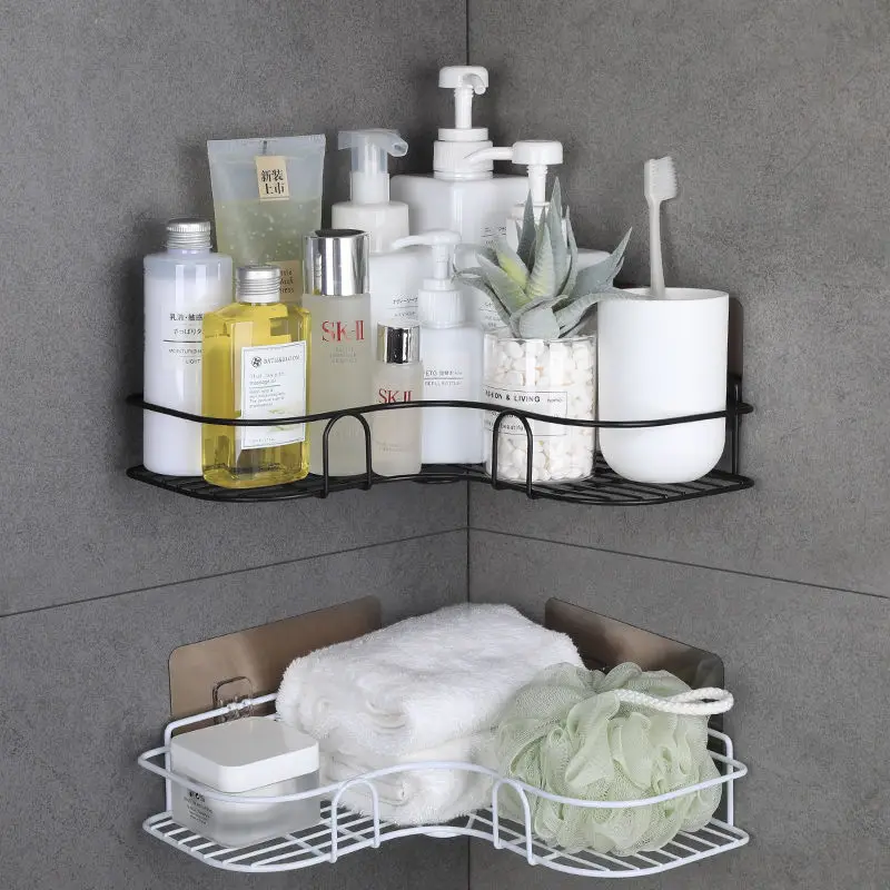 

Multipurpose No Punch Metal Storage Rack,Bathroom Cosmetics Wall Mounted Storage Holder,Kitchen Condiment Organizer Corner Shelf