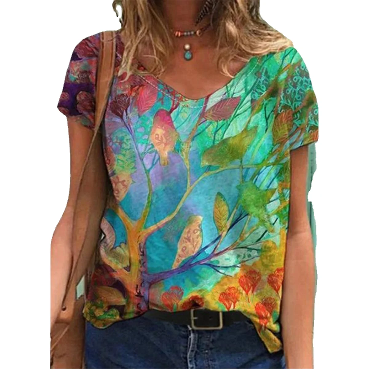 

Футболка женская летняя с V-образным вырезом и коротким рукавом