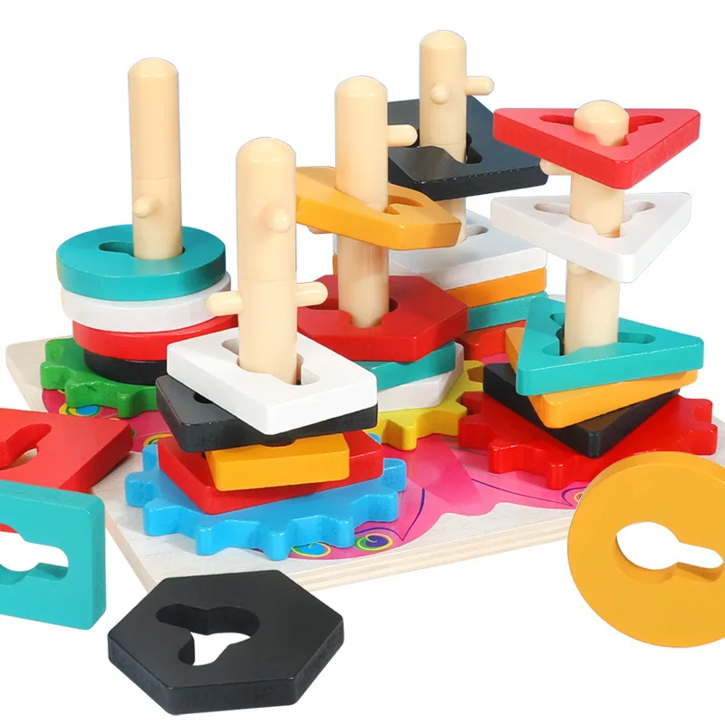

Montessori Toys for Toddlers,Wooden Sorting Stacking Toys Kids Preschool Educational Toys,Color Recognition Stacker Shape Sorter