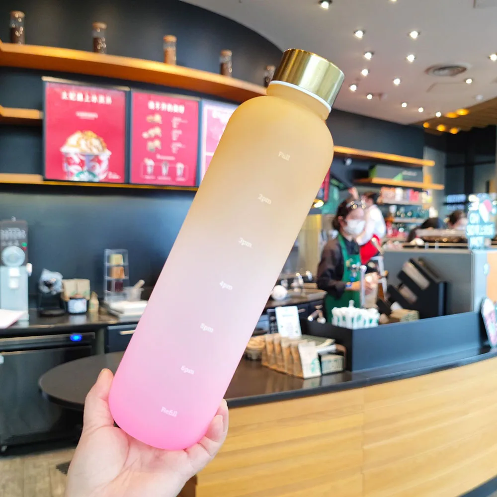 

Спортивная бутылка для воды объемом 1 л, градиентный цвет, не содержит Бисфенол А, портативный герметичный шейкер, пластиковая бутылка для напитков, бесплатная доставка